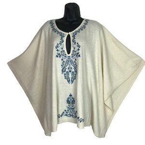 LUCKY Brand Bohemian Poncho With Beautiful  Blue Floral Embroidery Size M/L